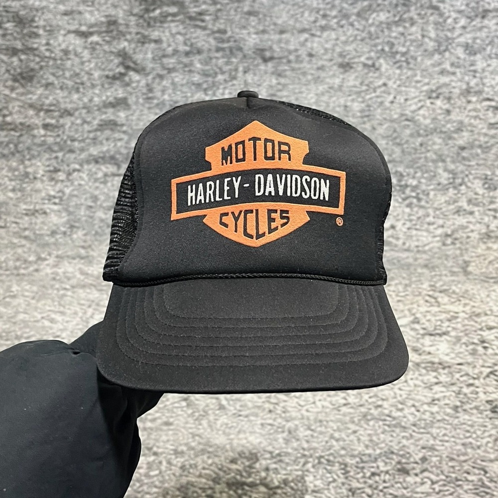 Vintage 90s Harley Davidson Trucker Hat Snapback Mesh Logo Biker Adjustable Cap‎
